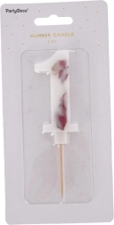 Number 1 cake candle with white flower, 8 cm