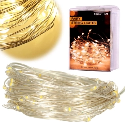 Dekoratīvās LED stieplīšu gaismiņas, silti balta – 5 m, 50 LED