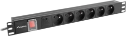 Rack power strip 19" 1U 16A, 6x FR socket, 2 m, black