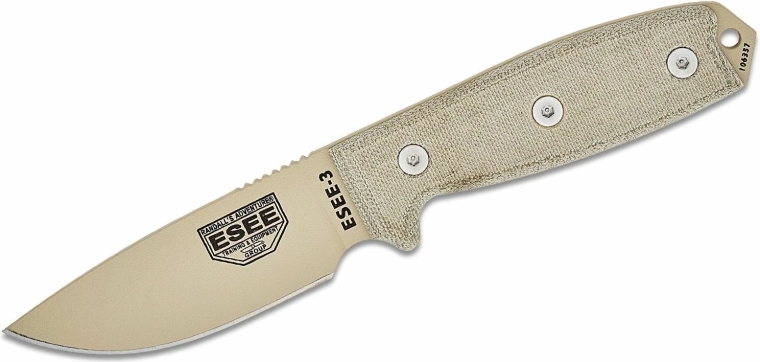 Universāls fiksētas konstrukcijas nazis ESEE 3, Micarta, OD Green maksts