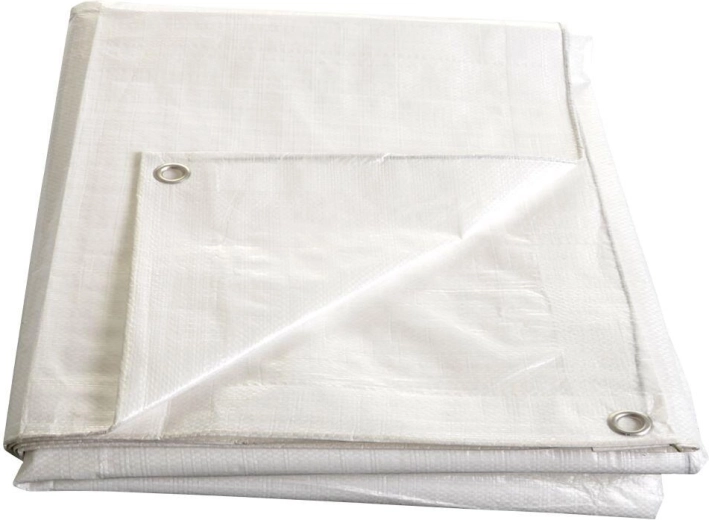 Balta laminēta pārklājplēve ar metāla cilpām 4 × 6 m, 140 g/m²