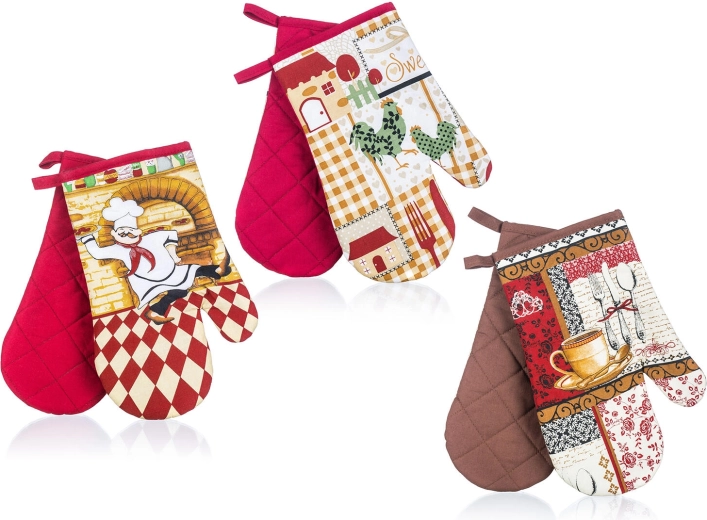 Virtuves katlu cimdi ar magnētu COOK, kokvilna, 27 × 17 cm, komplekts 2 gab., dažādu dizainu mikss