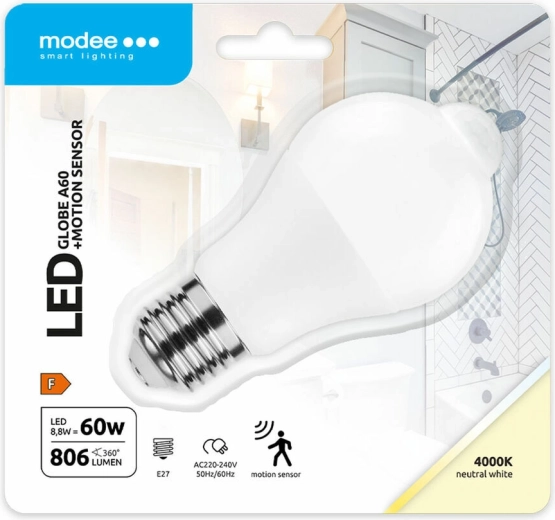 Modee Lighting smart LED bulb A60 8.8 W E27, neutral white with PIR motion sensor