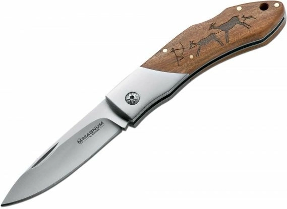 Magnum Caveman Steel pocket knife 8.2 cm with wooden handle and cave motif