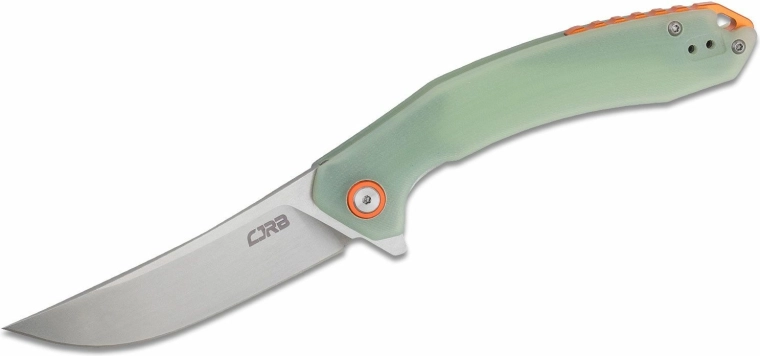 CJRB Gobi kabatas salokāmais nazis 8,9 cm, stonewash, caurspīdīgi zaļa G10 (CNC tekstūra)