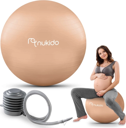 Grūtniecības un fitnesa bumba 65 cm bēša NUKIDO
