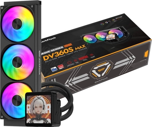 DarkFlash DV360S MAX 360 mm AIO CPU liquid cooler with IPS display, black