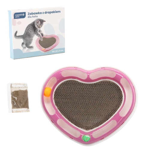 Interactive heart-shaped cat toy with cardboard scratcher