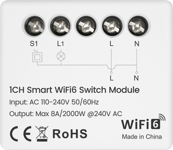 Avatto viedais slēdža modulis Wi‑Fi 6 ar patēriņa mērīšanu