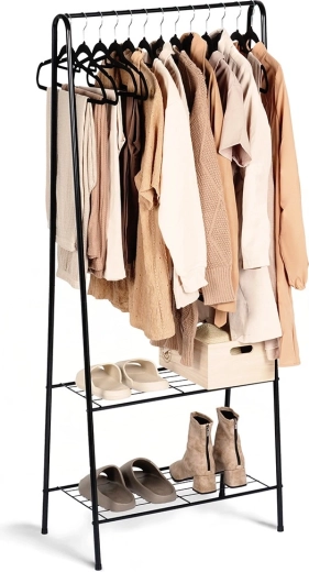 Metāla stāvošais drēbju pakaramais 153 cm – melns