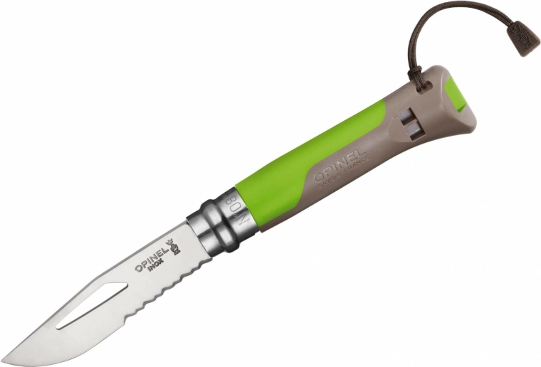 Opinel N°08 Outdoor Inox zaļš kabatas nazis 8,5 cm ar svilpi