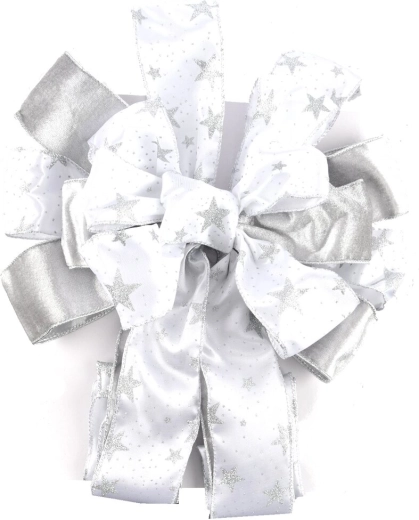 Decorative silver bow with a metallic effect