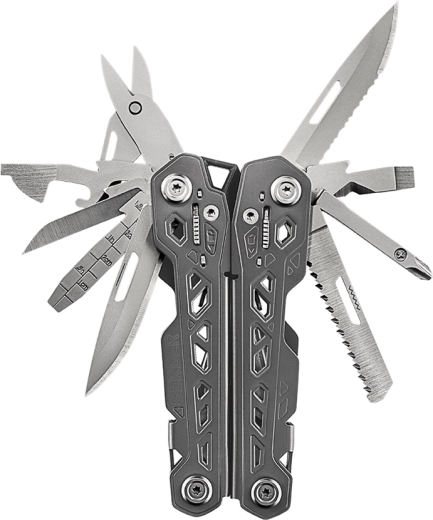 17 functions including two blades, scissors and a saw