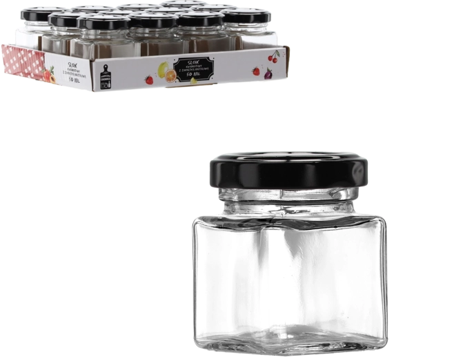 50 ml square glass jar with metal lid