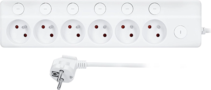 Solight pagarinātājs ar individuāliem slēdžiem, 6 kontaktligzdām, 3 m, balts