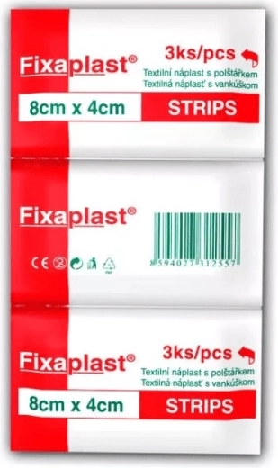 Fixaplast Strip tekstila plāksteris 8 × 4 cm, 3 gab.