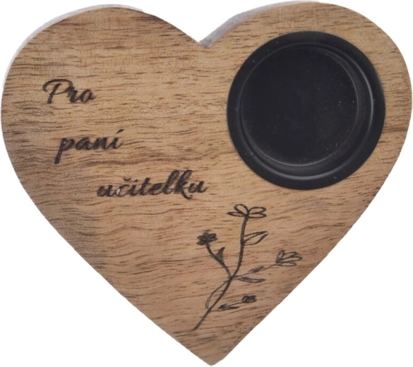 Mango Wood Heart-Shaped Candle Holder “Teacher”