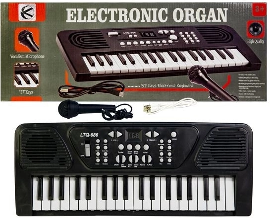 Bērnu elektroniskās klavieres ar mikrofonu un USB uzlādi (melnas) - 1 gab.