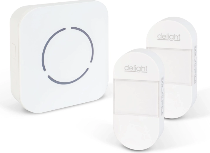Wireless kinetic doorbell with 2 buttons, white with blue LED