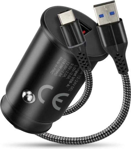 Automašīnas lādētājs QC 3.0 18 W ar USB‑C kabeli 1 m everActive
