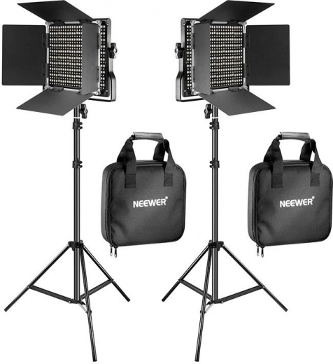 Neewer 660 Bi-Color LED Panel Kit, 40 W (3200–5600 K) with Stands and Barn Doors