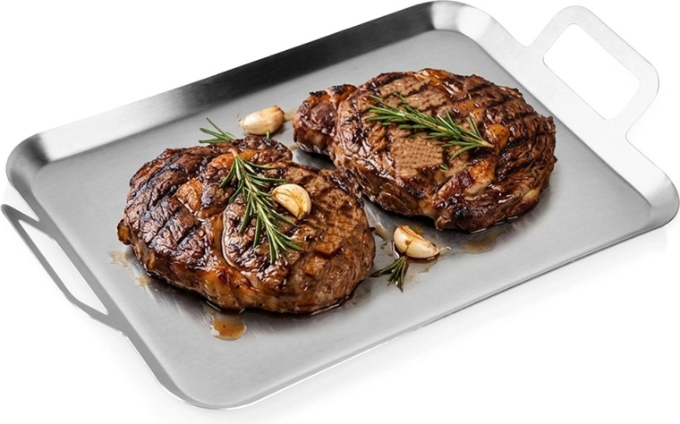 Nerūsējošā tērauda grilēšanas plate 43 × 25 cm ar rokturiem