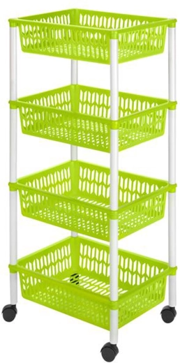 Plastmasas grozu plaukts uz riteņiem, 4 līmeņi, 40 × 30 × 89 cm