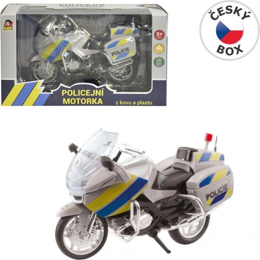 Policijas motocikls metāla 18 cm sudraba krāsā