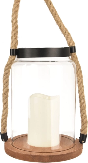 Brūns stikla–koka LED svečturis (laterna) 23 cm