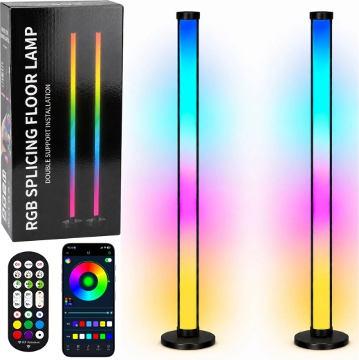 Viedās RGB LED grīdas lampas ar vadību lietotnē un tālvadības pulti, 125 cm, 2 gab.