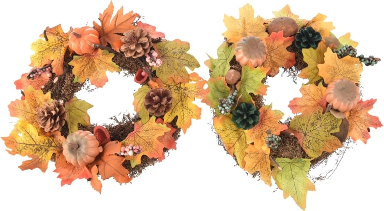 Rudens dekoratīvais vainags no plastmasas (UH) 34 cm, 2 varianti