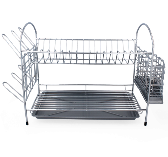 Two-tier dish drainer 40 cm, chrome-plated steel, silver