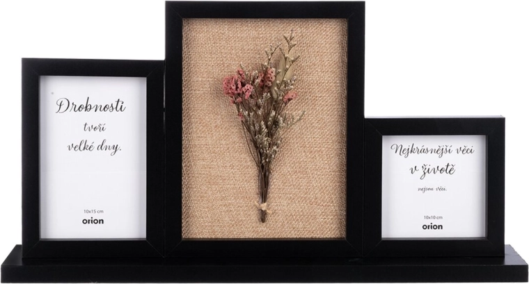 Koka foto rāmis trim fotogrāfijām melns 44 × 7 × 24 cm