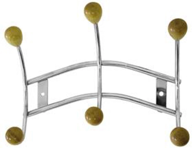 Wall-mounted coat rack with 3 hooks, chrome with wooden ends 16 × 23.5 cm