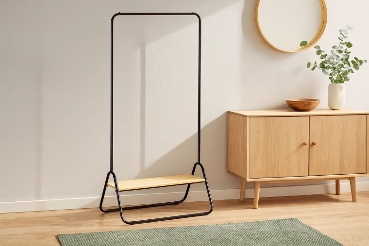 Brīvi stāvošs drēbju statīvs ar plauktu, metāla loft 80 × 44,5 × 146 cm