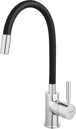 Deck-mounted kitchen faucet with flexible spout FERRO, black/chrome