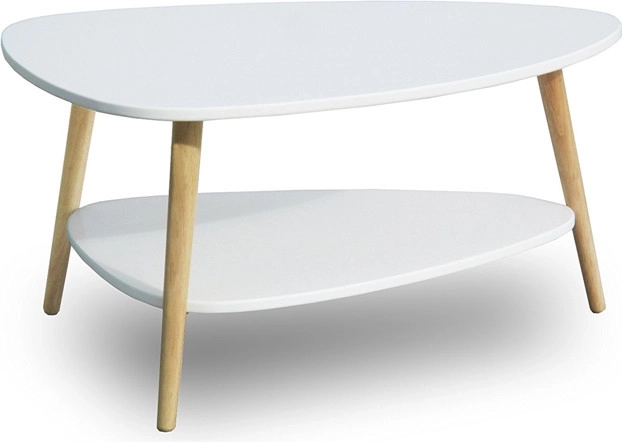 Modern coffee table with shelf and wooden legs in white