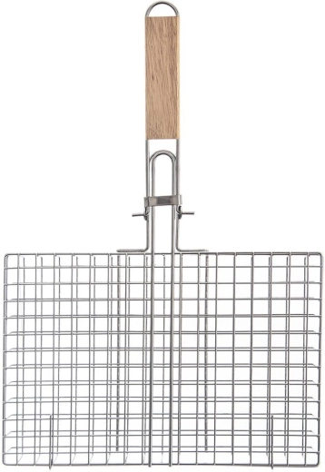 Aizverams grilēšanas grozs 32 × 49 cm ar koka rokturi