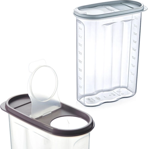 Plastmasas trauks beramajiem produktiem ar dozatoru un mērskalu 2,4 l