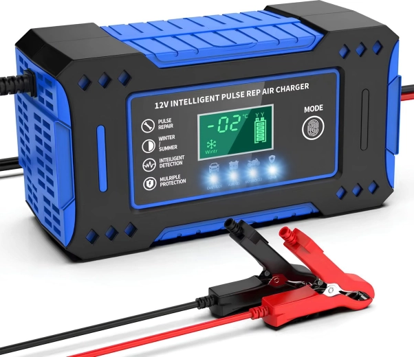 Automātisks mikroprocesora automašīnu akumulatoru lādētājs 12 V/24 V