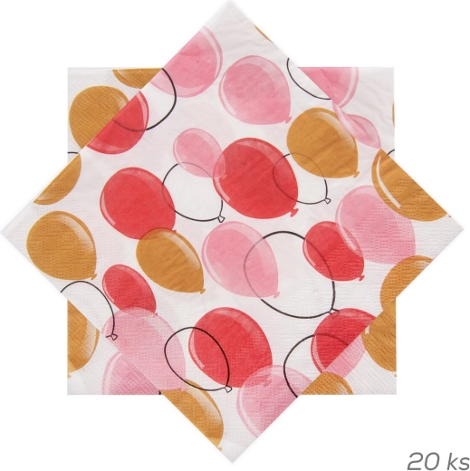Paper napkins with a pink balloon design 33 × 33 cm, 20 pcs