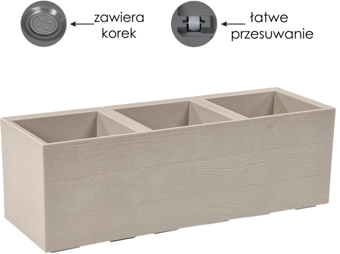 Puķu pods Karo 90 × 30 cm Coffee Latte uz ritenīšiem