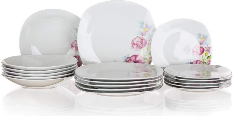 Galda servīze 6 personām BANQUET Square Dolores – porcelāns ar ziedu dekoru, 18 daļas