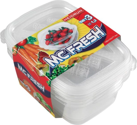 Plastmasas kārba ar vāku HEIDRUN McFresh 1,2 l, komplekts 3 gab.