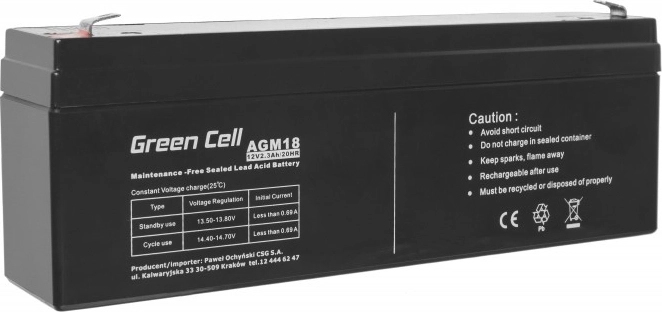Bezapkopes AGM akumulators 12 V 2,3 Ah GREENCELL