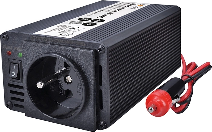 Solight sprieguma pārveidotājs no 12 V uz 230 V, 200 W ar USB, metāla, melns