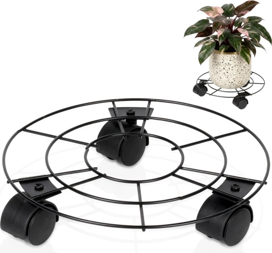 Vilde metal rolling plant pot stand with wheels, black, 25 cm