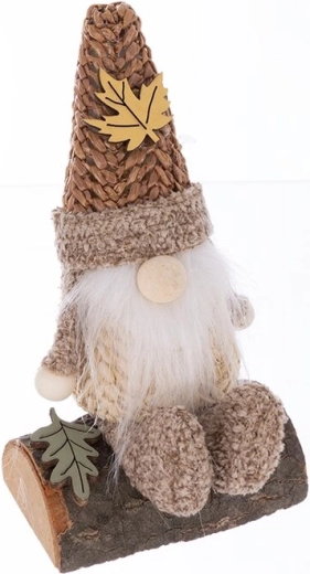 Brown decorative gnome made of wood and textile