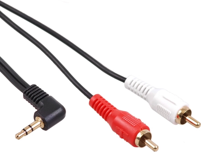 Mini jack 3,5 mm leņķa kabelis uz 2× RCA, 1 m, MCTV, melns