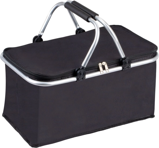 Foldable insulated shopping and picnic basket with 2 handles - black